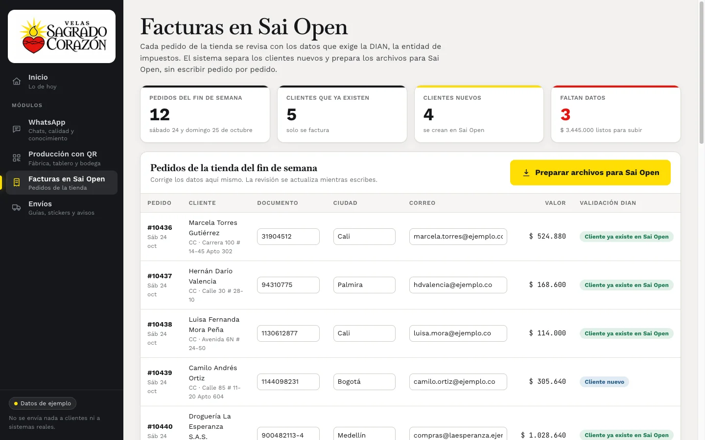 Validación de pedidos web contra los datos de la DIAN en el demo